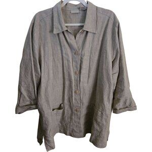 L.L. Bean Vintage 100% Linen Neutral Beige Lagonlook Button Front Tunic Size XL